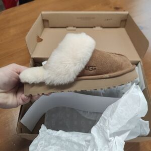 UGG Disquette 1171199K-CHE Slipper Kids Chestnut Suede Sheepskin Platform GUG239